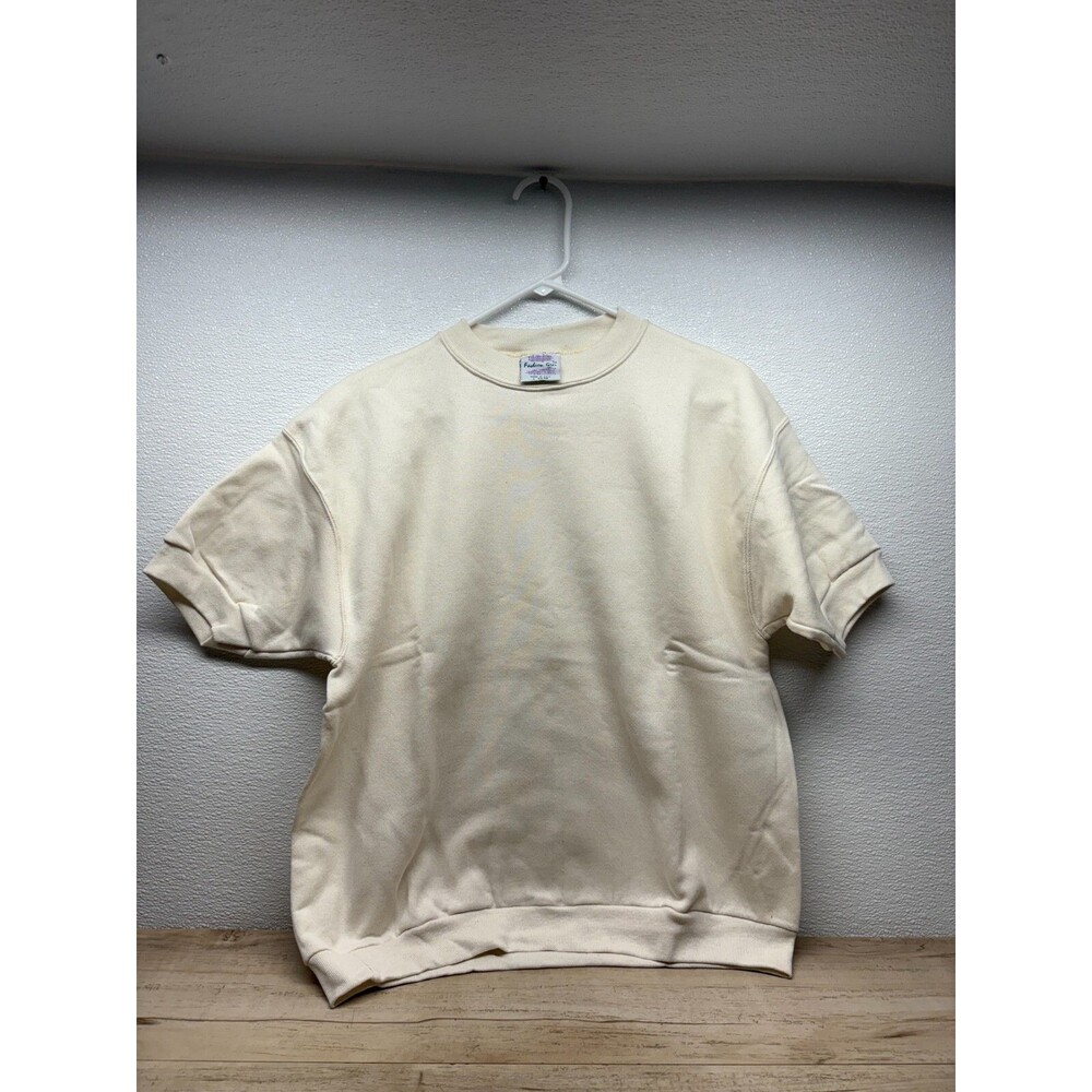 Vtg Fashion Gear Womens Ivory Short Sleeve Sweatshirt Size: L